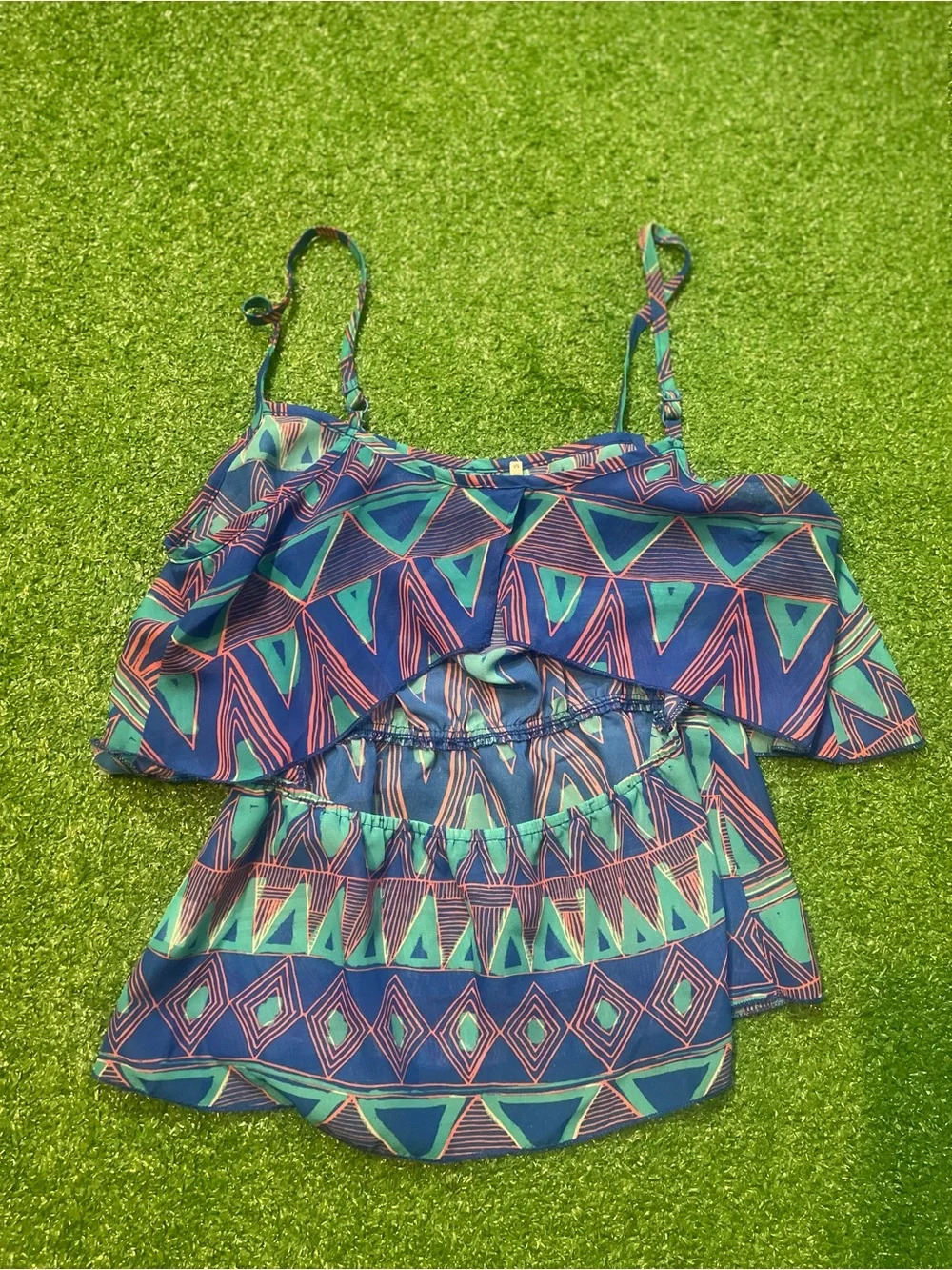 Kirra Blue Teal Pink Geometric Layered Camisole - Picture 3 of 3